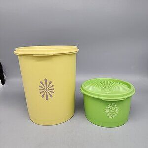 Vintage Tupperware Harvest Yellow & Green 2 Piece Canister Set With Lids